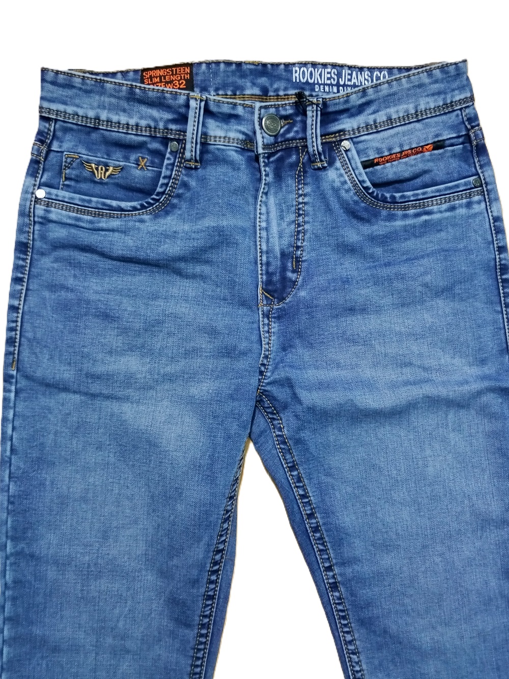 0-4064x3074-0-0-{}-0-12# Rookies Light Blue Mid-Rise Slim Straight Fit Stretch Jeans - Image 4